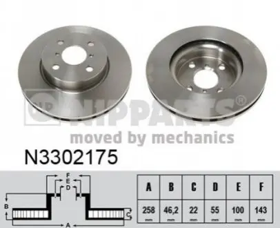 Диск гальмівний (передній) Toyota Yaris 1.0-1.5 10- (258x22) NIPPARTS N3302175