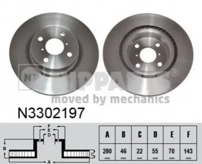 Диск гальмівний (передній) Toyota Yaris 12- (280x22) (с покрыт.) (вентил.) NIPPARTS N3302197 Купити в Україні