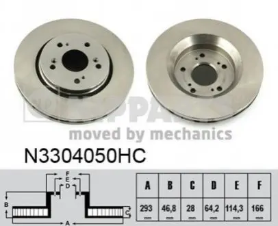 Диск гальмівний (передній) Honda CR-V III-IV 2.0-2.2D-2.4 06- (293x28) NIPPARTS N3304050HC