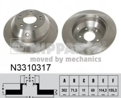 Диск гальмівний (задній) Hyundai Santa Fe/Kia Sorento 10- (301.8x11) NIPPARTS N3310317 Купити в Україні