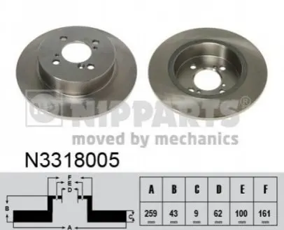 Диск гальмівний задній NIPPARTS N3318005