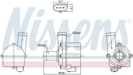Додатковий водяний насос (режим роботи електричний) AUDI A4 ALLROAD B8, A4 ALLROAD B9, A4 B8, A4 B9, A5, A6 ALLROAD C8, A6 C7, A6 C8, A7, A8 D5, Q3, Q5, Q7, Q8, R8, R8 SPYDER 1.4-6.0 06.07 NISSENS 832121 Купити в Україні