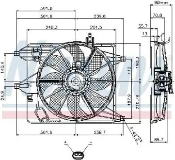 Вентилятор радіатора (з корпусом) RENAULT CLIO II, KANGOO, KANGOO BE BOP, KANGOO EXPRESS, KANGOO II, MEGANE I, MEGANE I CLASSIC, MEGANE I COACH, MEGANE II, MEGANE SCÉNIC 1.0-Electric 08.95 NISSENS 85252 Купити в Україні