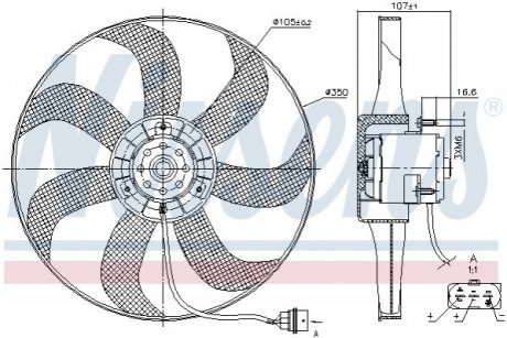 Вентилятор охлаждения двигателя - (6E0959455A, 1J0959544B, 1J0959455) NISSENS 85725