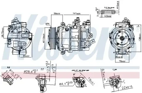 Компрессор кондиционера SEAT ALHAMBRA VW ATLAS, MULTIVAN T6, SHARAN, TRANSPORTER T6, TRANSPORTER T6 / CARAVELLE T6 1.4-3.6 05.11- NISSENS 890754
