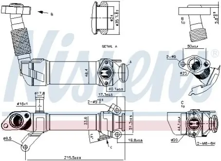 Охолоджувач відпрацьованих газів BMW 1 (E87), 3 (E46), 3 (E90), 3 (E91), 3 (E92), 3 (E93), 5 (E60), 5 (E61), 6 (E63), 6 (E64), 7 (E65, E66, E67), X3 (E83), X5 (E53) 2.0D/2.5D/3.0D 04.01-12.13 NISSENS 989281 Купити в Україні