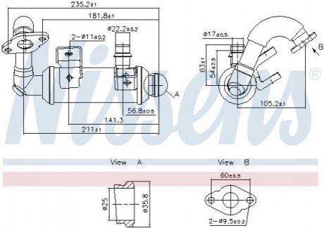 Радиатор рециркуляции ВГ Ford Transit Connect 1.8 Di/TDCI 02-13 NISSENS 989405 (фото 1)