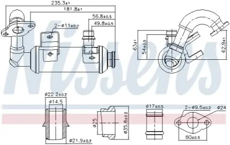 Охолоджувач відпрацьованих газів FORD C-MAX, FOCUS C-MAX, FOCUS II, GALAXY II, MONDEO IV, S-MAX, TOURNEO CONNECT, TRANSIT CONNECT 1.8D 06.02-06.15 NISSENS 989407 Купити в Україні