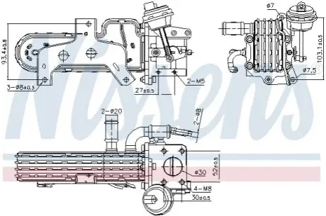 Охолоджувач відпрацьованих газів (модуль з радіатором) AUDI A3, A4 B6 SEAT ALTEA, ALTEA XL, LEON, TOLEDO II, TOLEDO III SKODA OCTAVIA I, OCTAVIA II, SUPERB II VW BORA, BORA I 1.6/1.9D 02.00-12.10 NISSENS 989420 Купити в Україні