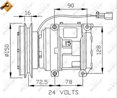 Компресор кондиціонера 24В (R134a) JOHN DEERE 120C, 180C W, 200, 200 C, 200 LC, 230 C, 230 LC, 230 LC R, 270 C, 270 C LC, 370, 450, 450D, 550A, 550B, 550G, 600 KOMATSU CS360-1, D275AX-5 NRF 32243