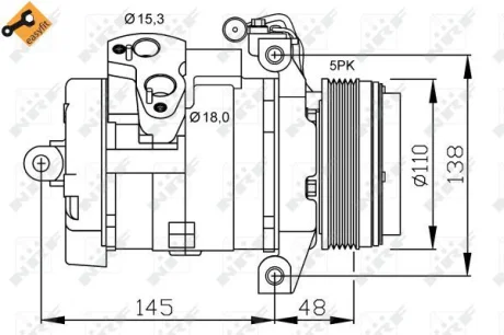 Компресор кондиціонера Land Rover Range Rover III 4.4/3.0D 02- (5PK) NRF 32432