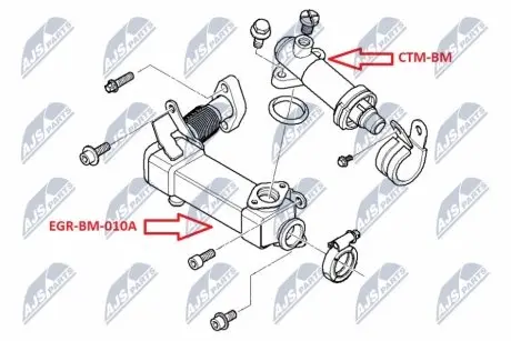 РАДІАТОР EGR | /DLA OPCJI S169A - REDUKCJA SPALIN EU3/ BMW 1 118D 2003-,3 E46 318D 2001-,3 E90 318D,325D,330D,335D 2005-,5 E60 525D,530D,535D 2004-,X3 E83 2.0D,3.0D,20D,30D 2003-,X5 E53 3.0D 2003-,X5 E70 3.0D 2007-,X6 30D,35D 2007 NTY EGRBM010A