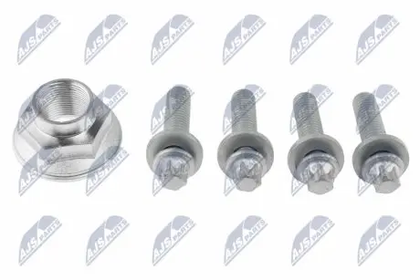 Фото РЕМКОМПЛЕКТ ПІДШИПНИКА СТУПИЦІ КОЛЕСА | ZESTAW DO NR: KLP-AR-009 /4 БОЛТ + ГАЙКА/ NTY (KLP-AR-009-Z) зображення 1