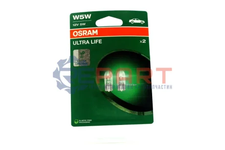 Фото Лампа розжарювання W5W 12V 5W W2,1x9,5d Ultra Life (компл.) есо-упаковка OSRAM (2825ULT-2BL) зображення 1