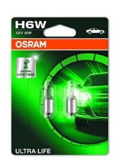 Лампа допоміжн. освітлення H6W 12V 6W BAX9s Ultra Life (Blister 2шт) (вир-во) OSRAM 64132ULT-02B (фото 1)