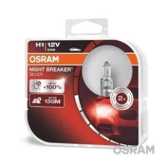 Лампа (Набір 2шт) H1 12В 55Вт P14,5S (EN) up to 130m light beam до 100% більшої яскравості Night Breaker Silver OSRAM 64150NBSHCB Купити в Україні