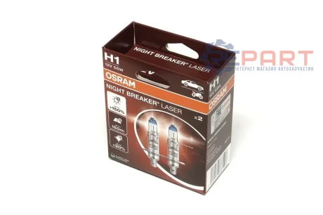 Лампа (Набір 2шт) H1 12В 55Вт P14,5S (EN) up to 150% greater brightness (EN) up to 20% whiter light Night Breaker Laser, Білий OSRAM 64150NL-2HB