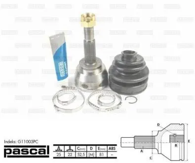 Шарнір приводного валу зовнішній Лів/Прав (25z/22z/52,2мм) NISSAN SUNNY II 1.4/1.5/1.7D 01.86-08.91 PASCAL G11003PC