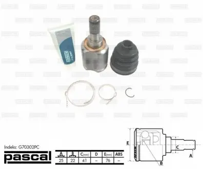 Фото Комплект шарнірів, приводний вал PASCAL (G70302PC) зображення 1
