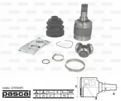 Фото Комплект шарнірів, приводний вал PASCAL (G70506PC) зображення 1