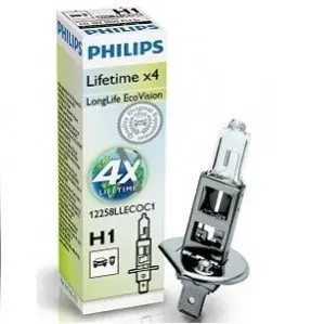 Лампа (картон 1шт) H1 12В 55Вт LongLife EcoVision PHILIPS 12258LLECOC1