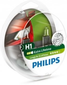 Фонарь накала H1 12V 55W P14,5s LongerLife Ecovision 2шт PHILIPS 12258LLECOS2