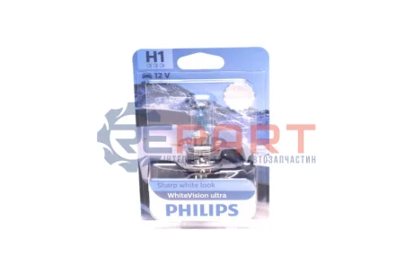 Лампа (упаковка-блістер 1шт) H1 12В 55Вт WhiteVision Ultra PHILIPS 12258WVUB1 Купити в Україні