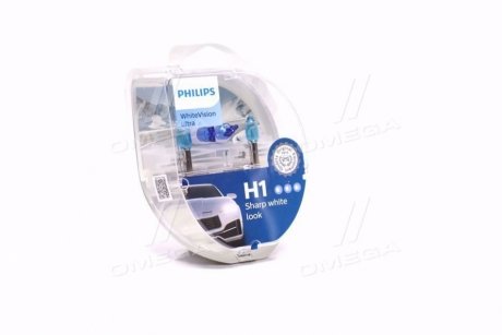 Лампа накаливания H1+W5W WhiteVision ultra 12V 55W P14,5s (+60) (3700K) компл.(выр-во) PHILIPS 12258WVUSM