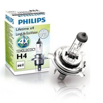 Лампа H4 12V 60/55W P43t-38 LongLife упаковка коробка PHILIPS 12342LLECOC1