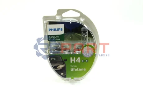Лампа (Набір 2шт) H4 12В 60/55Вт P43T-38 Long Life EcoVision PHILIPS 12342LLECOS2 Купити в Україні