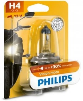 ЛампочкаH4 12V/60/55W P43T-38 +30% VISION MOTO. PHILIPS 12342PRBW (фото 1)