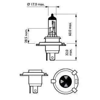 Автолампа Philips Vision H4 P43t-38 55 W 60 W прозрачная PHILIPS 12342PRC1