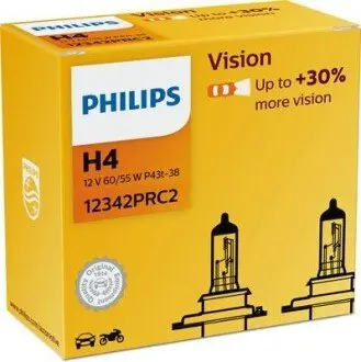 Лампа (картон 2шт) H4 12В 60/55Вт P43T-38 Vision PHILIPS 12342PRC2