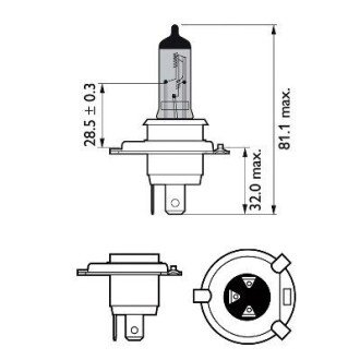 Автолампа WhiteVision Ultra H4 P43t-38 55 W 60 W светло-голубая PHILIPS 12342WVUSM