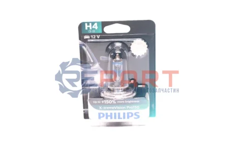 Лампа (упаковка-блістер 1шт) H4 12В 60/55Вт P43T-38 X-tremeVision Pro150 PHILIPS 12342XVPB1 Купити в Україні