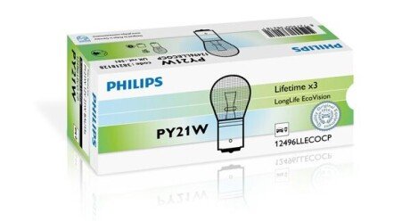 Автолампа LongLife EcoVision PY21W BAU15s 21 W оранжевая PHILIPS 12496LLECOCP