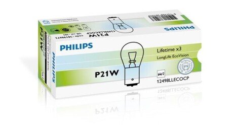 Автолампа LongLife EcoVision P21W BA15s 21 W прозрачная PHILIPS 12498LLECOCP