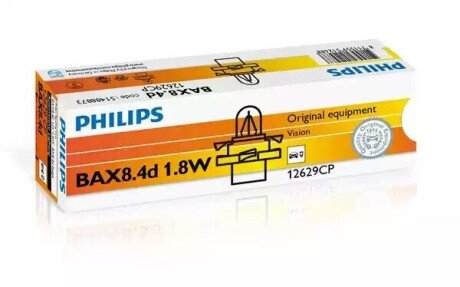 Автолампа Vision BAX BX8,4d 1,8 W прозрачная PHILIPS 12629CP