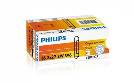 Автолампа Vision T6,2x27 SV6 3 W прозрачная PHILIPS 12818CP