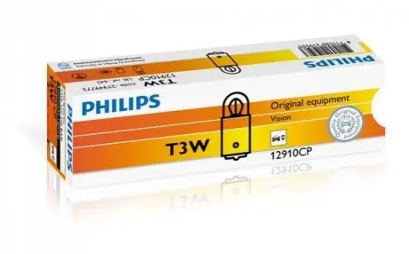 Лампа (картон 10шт) T3W 12В 3Вт BA9S PHILIPS 12910CP Купити в Україні