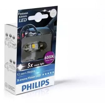 Festoon T10,5x43 X-tremeVision LED 6000K 12V 1W SV8,5 (замена 11866CU60X1) PHILIPS 129466000KX1