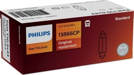 Автолампа Standard T10,5x43 SV8,5 10 W прозрачная PHILIPS 13866CP (фото 1)