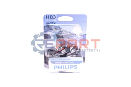 Лампа накаливания HB3 WhiteVision ultra 12V 60W P20d (+60) (3800K) 1шт. blister (выр-во) PHILIPS 9005WVUB1 Купить в Украине