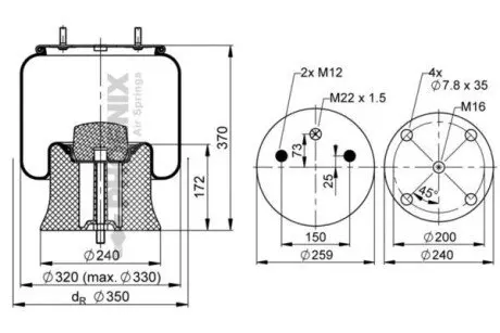 Пневмоподушка задн ((en) plastic base, (en) with base) SAF B 08.05 PHOENIX 1DK22E13