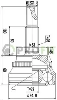ШРКШ (зовнішній) Toyota Camry 01-06 (26/27z) (+ABS 48) PROFIT 27103018 Купити в Україні