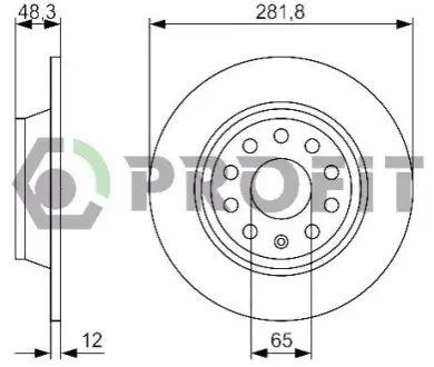 Диск гальмівний (задній) Audi A3/Skoda Octavia/Superb/VW Golf/Passat 03- (282x12) (з покр.) (повний) PROFIT 5010-1306