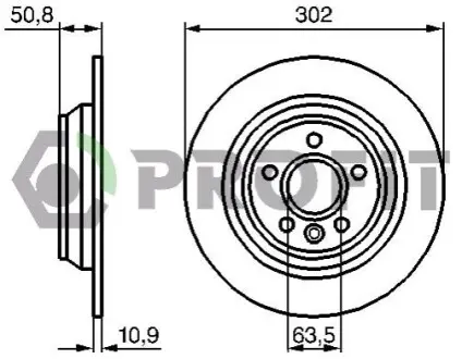 Диск гальмівний (задній) Ford Focus/Galaxy/Kuga/Mondeo 08-/Range Rover 11- (302x11) PROFIT 5010-1616