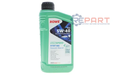 Олива 5W40 SUNSPEED SYNT RSi (1L) (MB 229.3/226.5/Porsche A40/VW 502 00/505 00/RN 0700/0710) ROWE 4920068-0010-99