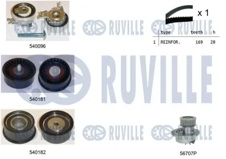 Комплект ГРМ + помпа Opel Astra F/Vectra B 1.4/1.6 16V 94-05 (20x169z) замінено на 1987946991 RUVILLE 5500021 Купити в Україні