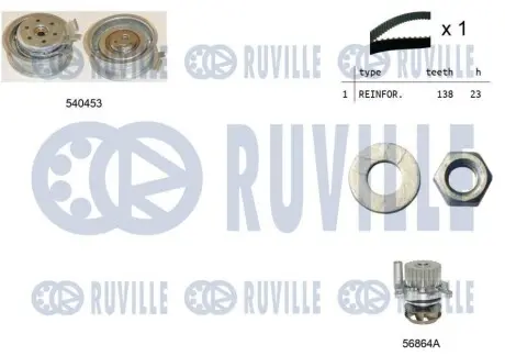 Комплект ГРМ + помпа Skoda Fabia/Octavia/VW Caddy/Golf/Passat/T5 2.0/2.4D 99- (23x138z) RUVILLE 5500132 Купити в Україні